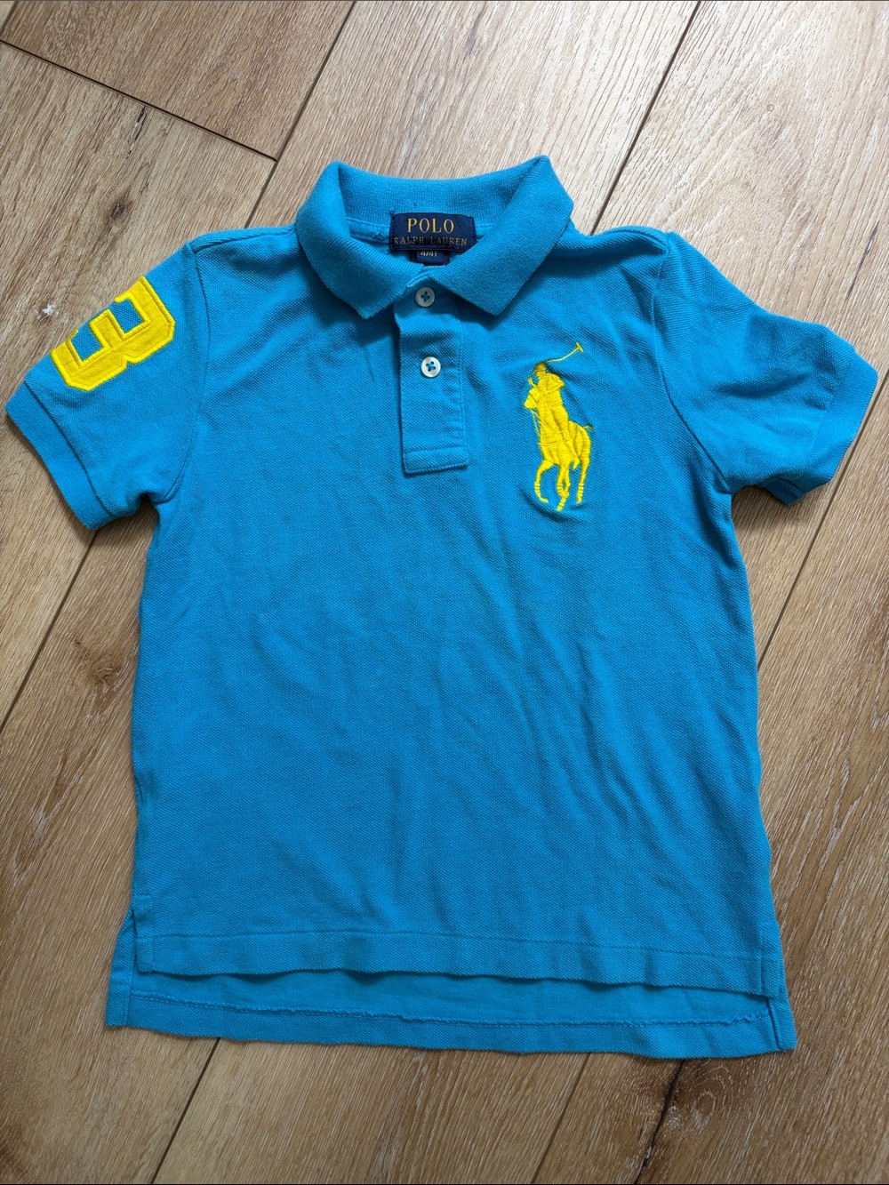 Polo Ralph Lauren Polo Shirt Boys 4/4T Blue Big Pony Number 3 Patch Cotton